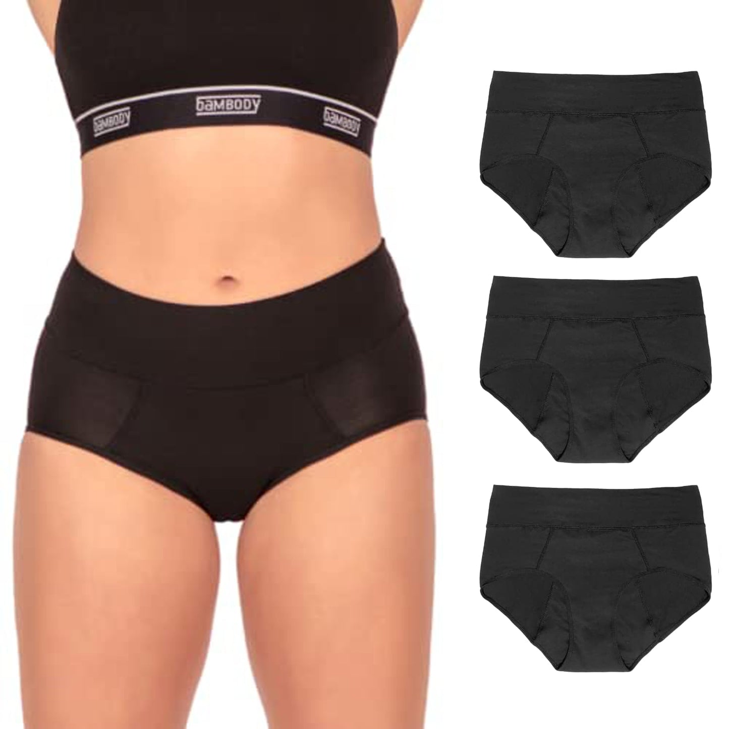 Bambody Period Underwear for Women - Absorbent Maternity & Postpartum Panties w/Silky Smooth & Breathable Fabric - 6X-Large, 3 Pack Black