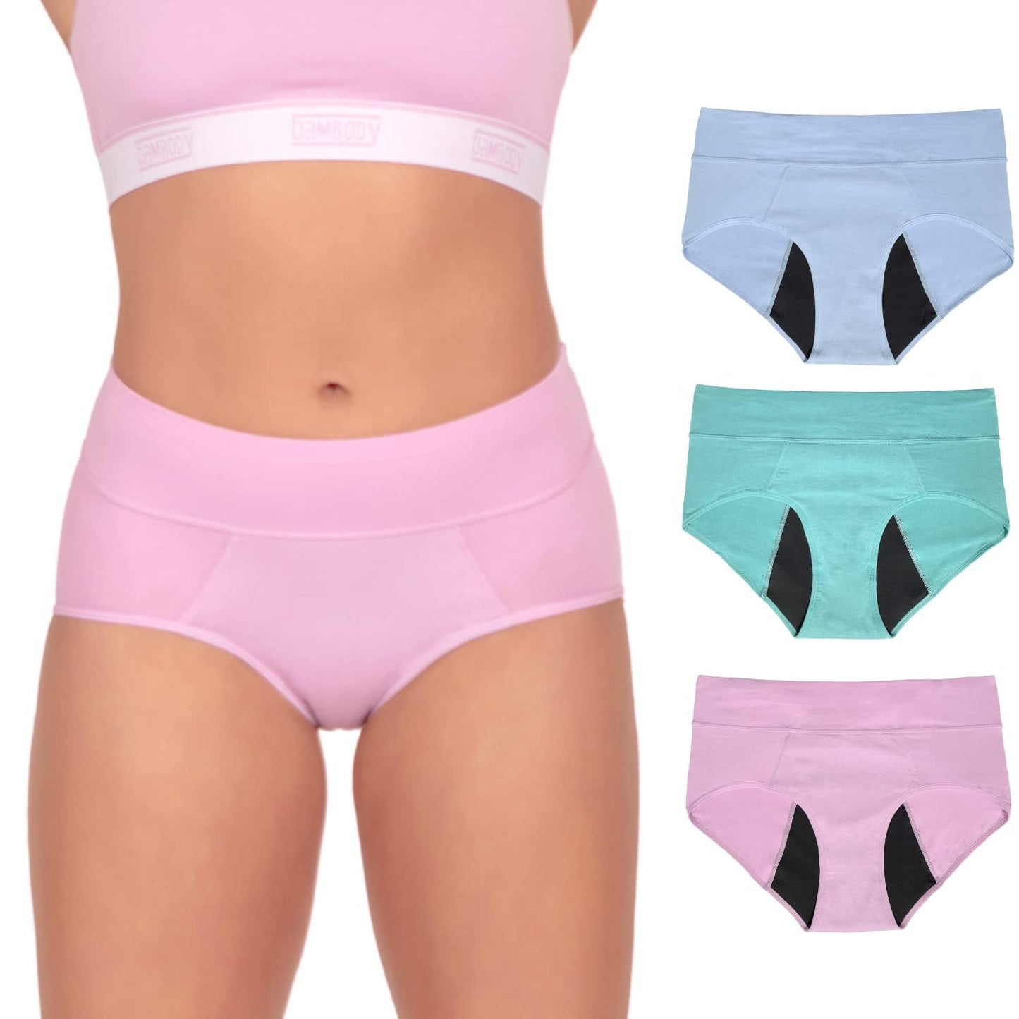 Bambody Period Underwear for Women - Absorbent Maternity & Postpartum Panties w/Silky Smooth & Breathable Fabric for Heavy Flow Menstrual & Incontinence - XX-Large, 3 Pack Pink - Blue - Green